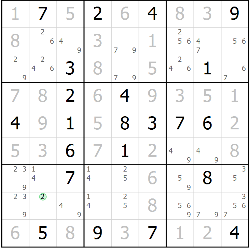 Position des candidats pour la solution de la Gr 14 page 17 du magazine de sudoku Virtuose n° 118