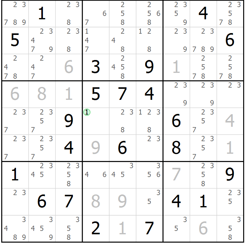 Position des candidats pour la solution de la Gr 15 page 18 du magazine de sudoku Virtuose n° 118