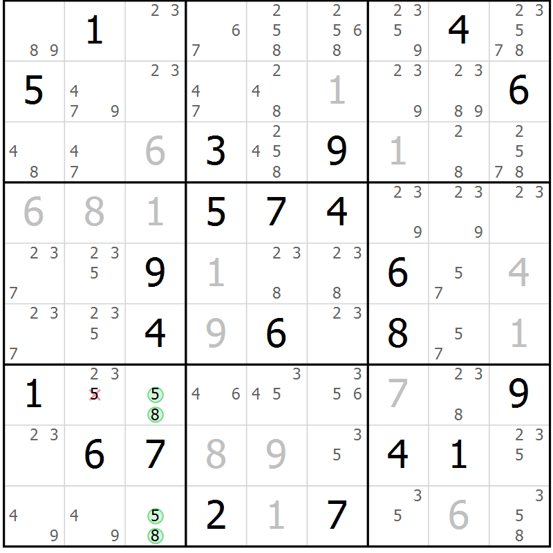 Position des candidats pour la solution de la Gr 15 page 18 du magazine de sudoku Virtuose n° 118