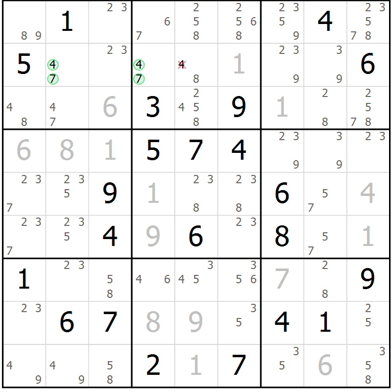 Position des candidats pour la solution de la Gr 15 page 18 du magazine de sudoku Virtuose n° 118