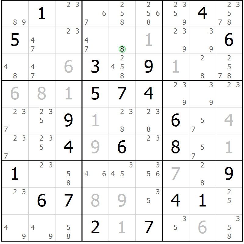 Position des candidats pour la solution de la Gr 15 page 18 du magazine de sudoku Virtuose n° 118