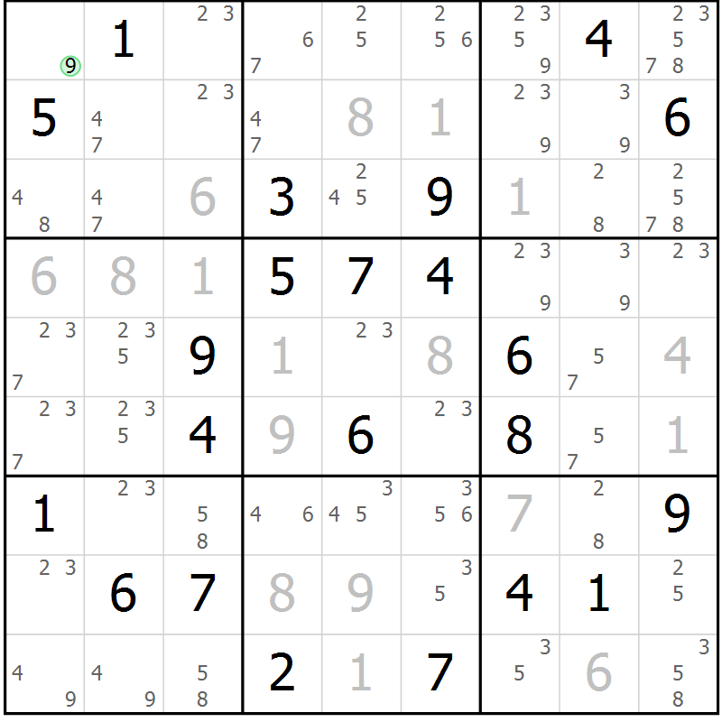 Position des candidats pour la solution de la Gr 15 page 18 du magazine de sudoku Virtuose n° 118
