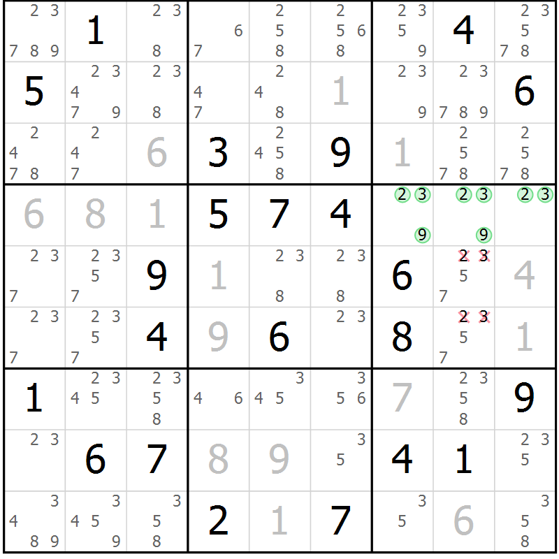 Position des candidats pour la solution de la Gr 15 page 18 du magazine de sudoku Virtuose n° 118