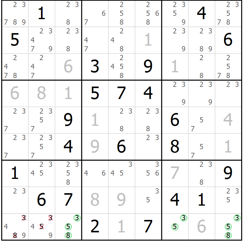 Position des candidats pour la solution de la Gr 15 page 18 du magazine de sudoku Virtuose n° 118