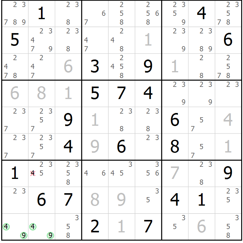 Position des candidats pour la solution de la Gr 15 page 18 du magazine de sudoku Virtuose n° 118