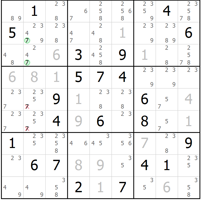 Position des candidats pour la solution de la Gr 15 page 18 du magazine de sudoku Virtuose n° 118