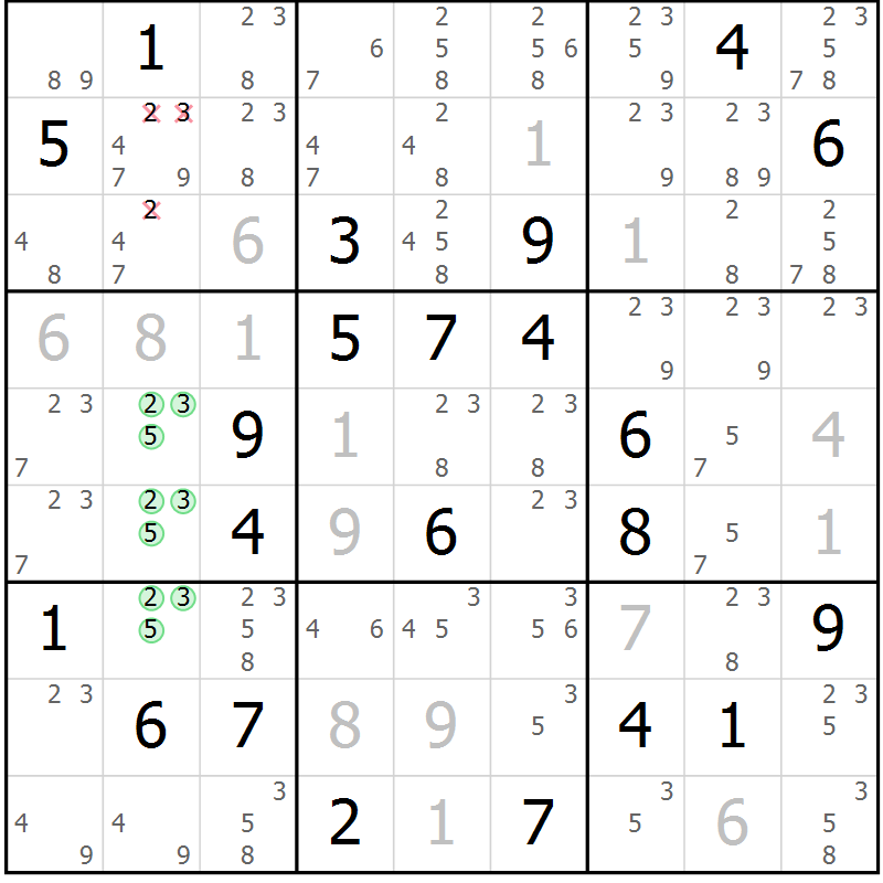 Position des candidats pour la solution de la Gr 15 page 18 du magazine de sudoku Virtuose n° 118