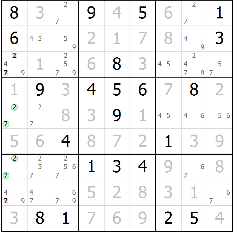 Position des candidats pour la solution de la Gr 16 page 19 du magazine de sudoku Virtuose n° 118