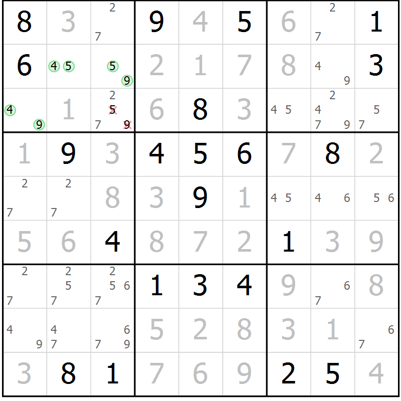 Position des candidats pour la solution de la Gr 16 page 19 du magazine de sudoku Virtuose n° 118