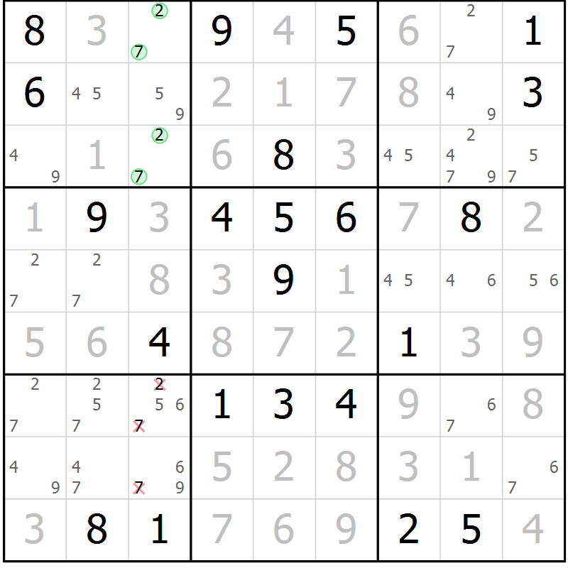 Position des candidats pour la solution de la Gr 16 page 19 du magazine de sudoku Virtuose n° 118