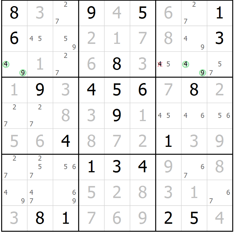Position des candidats pour la solution de la Gr 16 page 19 du magazine de sudoku Virtuose n° 118