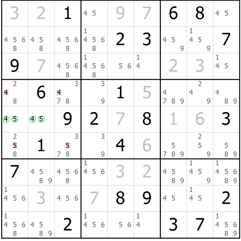 Position des candidats pour la solution de la Gr 17 page 20 du magazine de sudoku Virtuose n° 118
