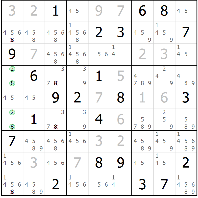 Position des candidats pour la solution de la Gr 17 page 20 du magazine de sudoku Virtuose n° 118