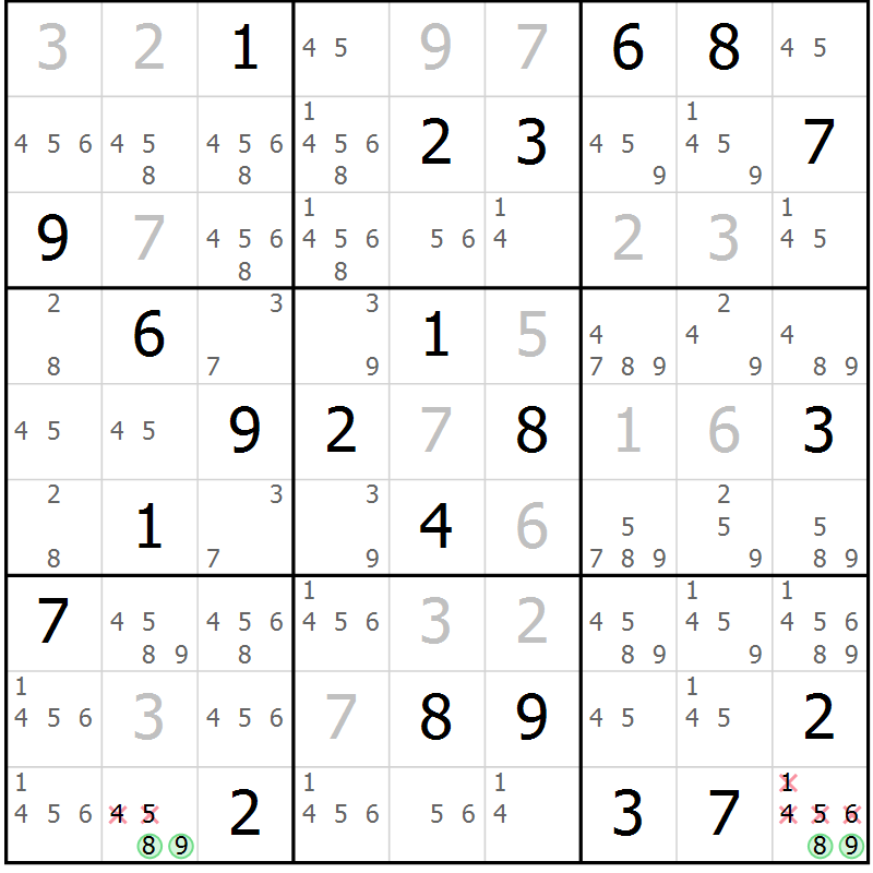 Position des candidats pour la solution de la Gr 17 page 20 du magazine de sudoku Virtuose n° 118