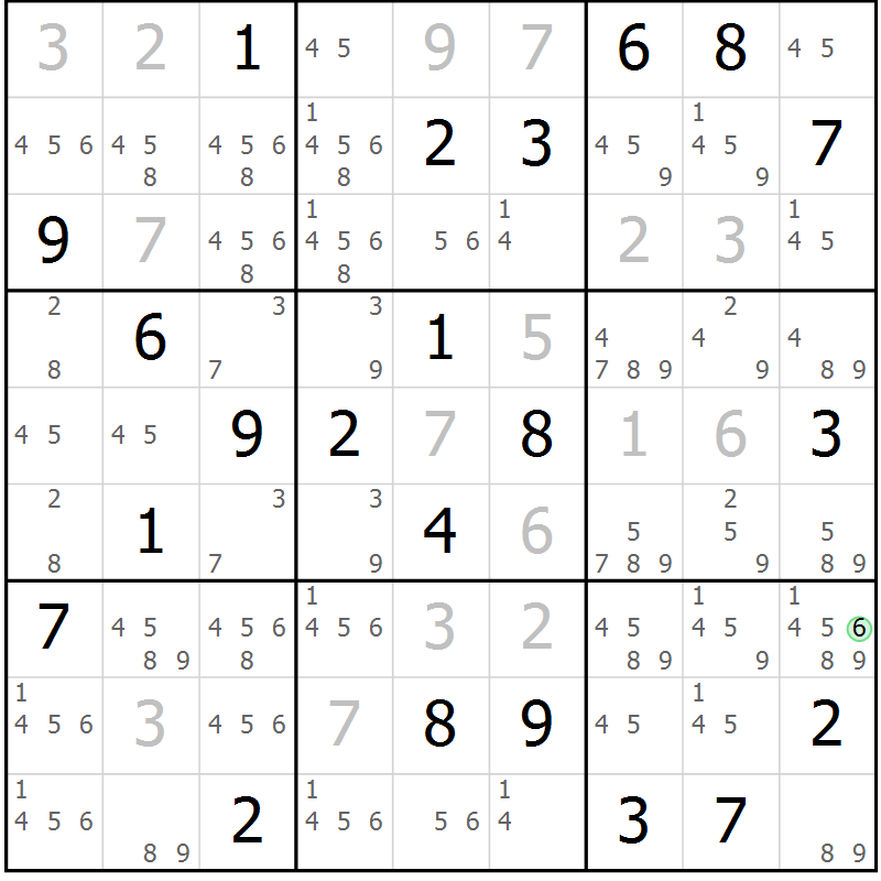 Position des candidats pour la solution de la Gr 17 page 20 du magazine de sudoku Virtuose n° 118