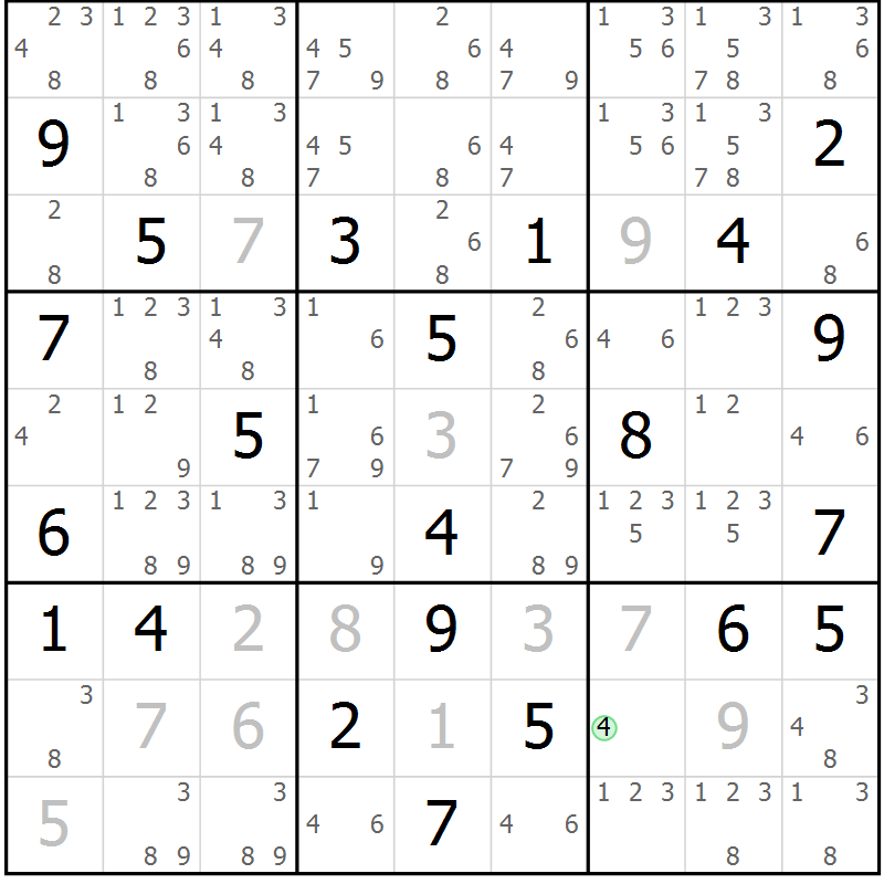 Position des candidats pour la solution de la Gr 18 page 21 du magazine de sudoku Virtuose n° 118