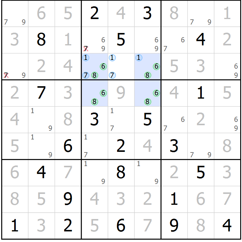 Position des candidats pour la solution de la Gr 19 page 22 du magazine de sudoku Virtuose n° 118