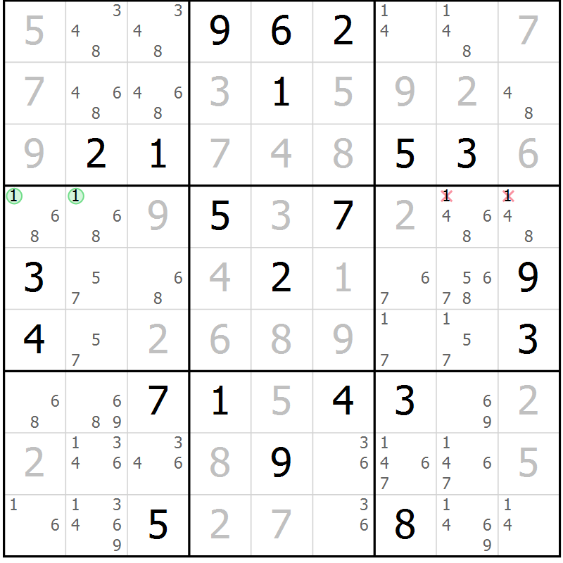 Position des candidats pour la solution de la Gr 2 page 5 du magazine de sudoku Virtuose n° 118