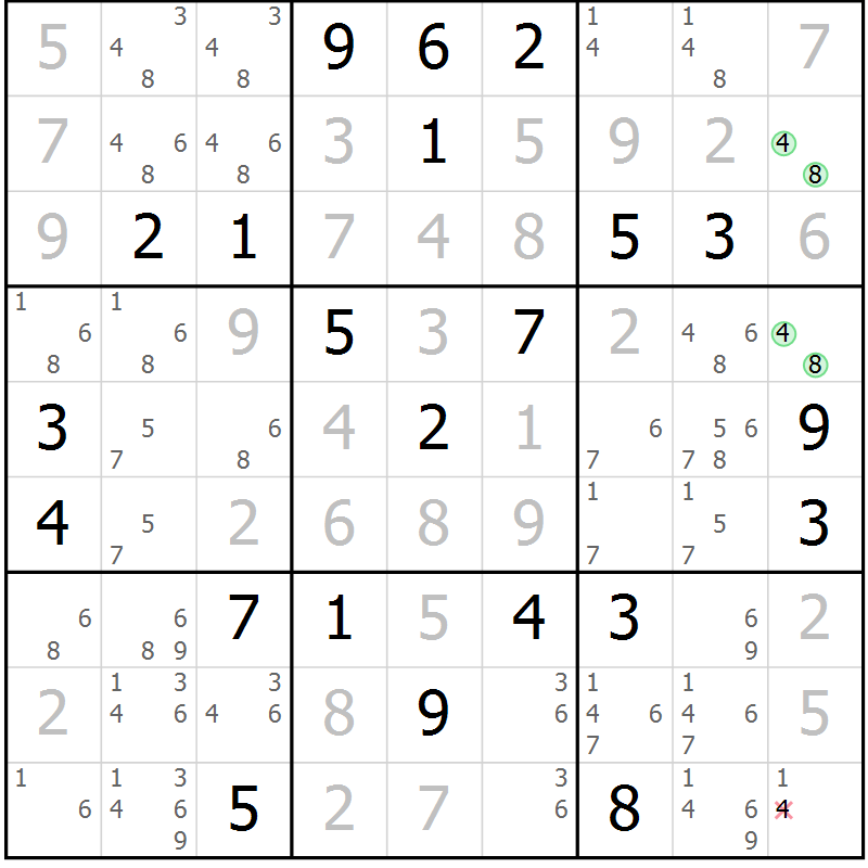 Position des candidats pour la solution de la Gr 2 page 5 du magazine de sudoku Virtuose n° 118