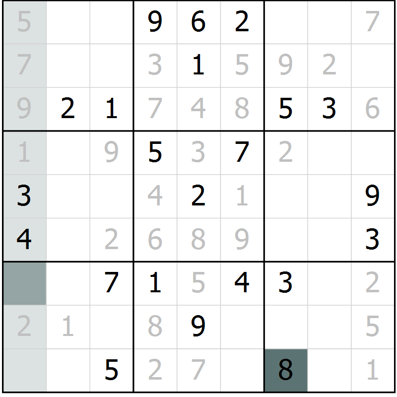 Position des candidats pour la solution de la Gr 2 page 5 du magazine de sudoku Virtuose n° 118