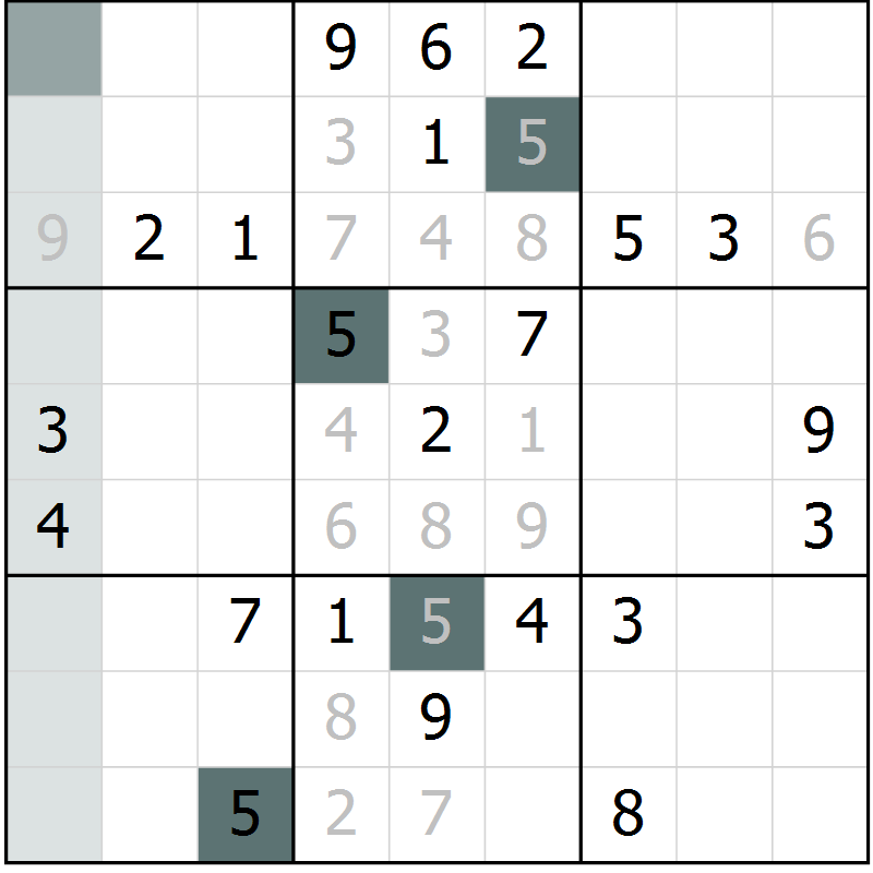 Position des candidats pour la solution de la Gr 2 page 5 du magazine de sudoku Virtuose n° 118