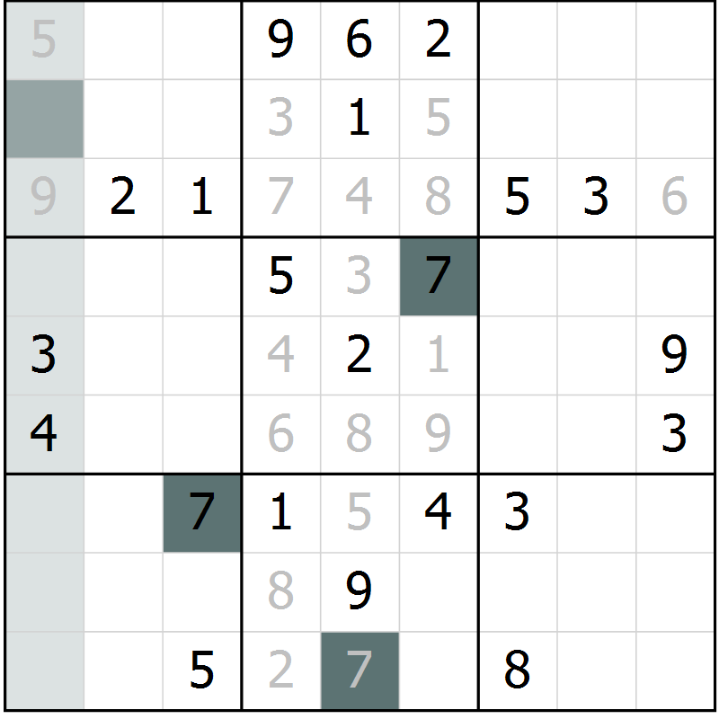 Position des candidats pour la solution de la Gr 2 page 5 du magazine de sudoku Virtuose n° 118