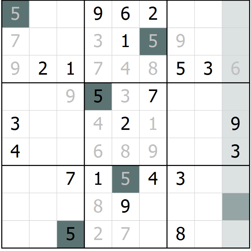 Position des candidats pour la solution de la Gr 2 page 5 du magazine de sudoku Virtuose n° 118