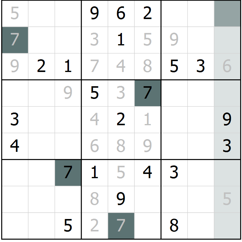 Position des candidats pour la solution de la Gr 2 page 5 du magazine de sudoku Virtuose n° 118