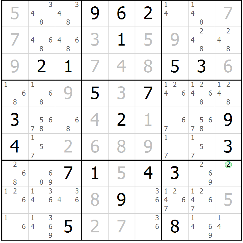 Position des candidats pour la solution de la Gr 2 page 5 du magazine de sudoku Virtuose n° 118