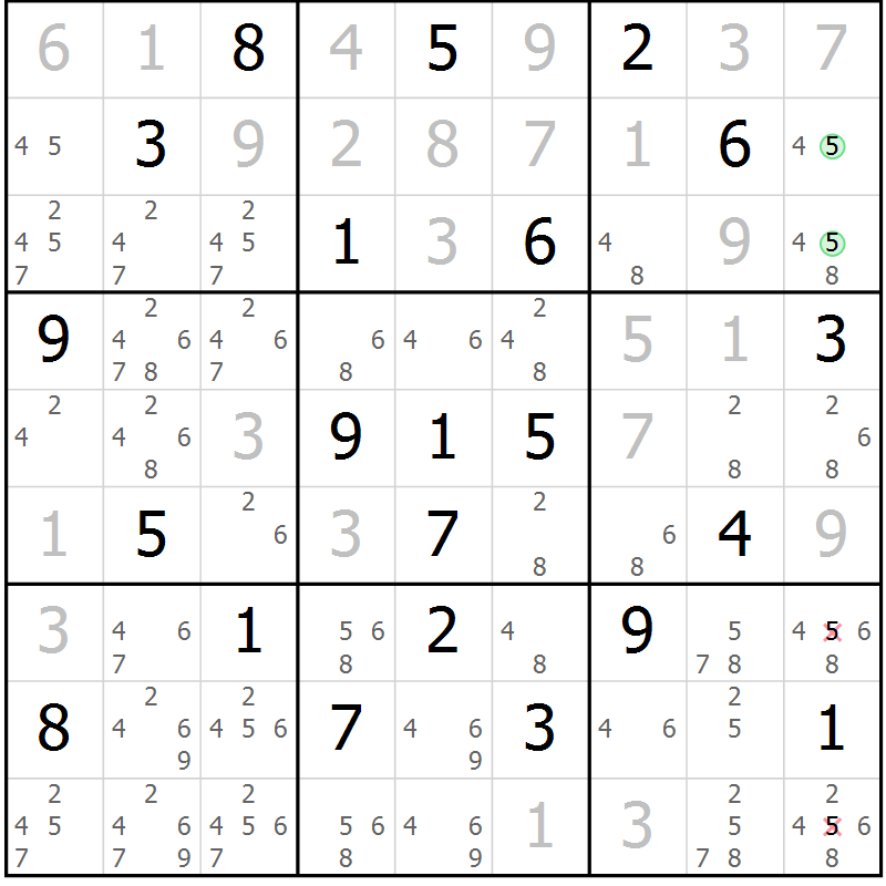 Position des candidats pour la solution de la Gr 20 page 23 du magazine de sudoku Virtuose n° 118
