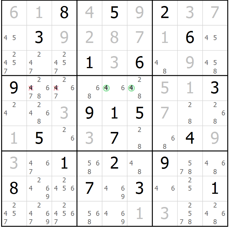 Position des candidats pour la solution de la Gr 20 page 23 du magazine de sudoku Virtuose n° 118