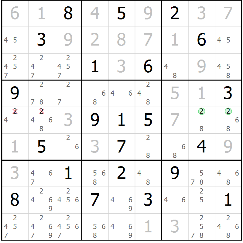 Position des candidats pour la solution de la Gr 20 page 23 du magazine de sudoku Virtuose n° 118