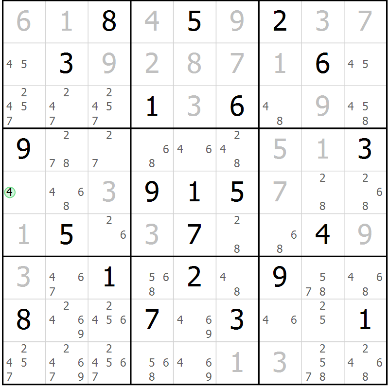 Position des candidats pour la solution de la Gr 20 page 23 du magazine de sudoku Virtuose n° 118