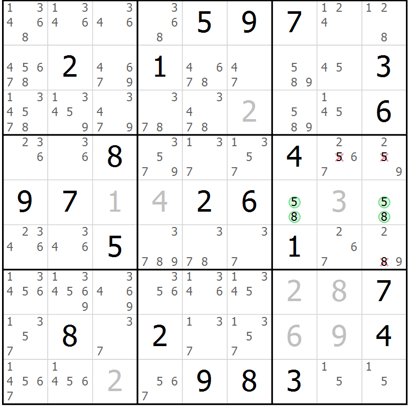 Position des candidats pour la solution de la Gr 21 page 24 du magazine de sudoku Virtuose n° 118