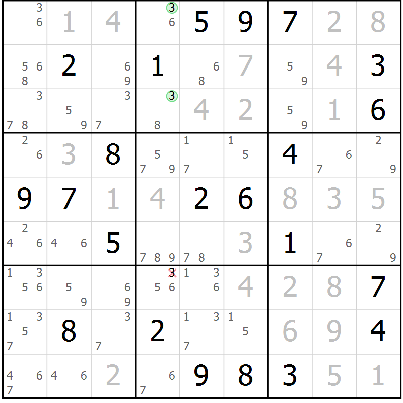 Position des candidats pour la solution de la Gr 21 page 24 du magazine de sudoku Virtuose n° 118