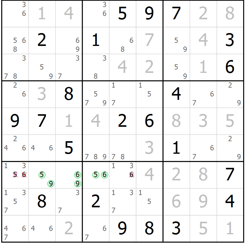 Position des candidats pour la solution de la Gr 21 page 24 du magazine de sudoku Virtuose n° 118