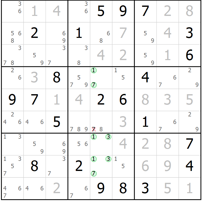 Position des candidats pour la solution de la Gr 21 page 24 du magazine de sudoku Virtuose n° 118