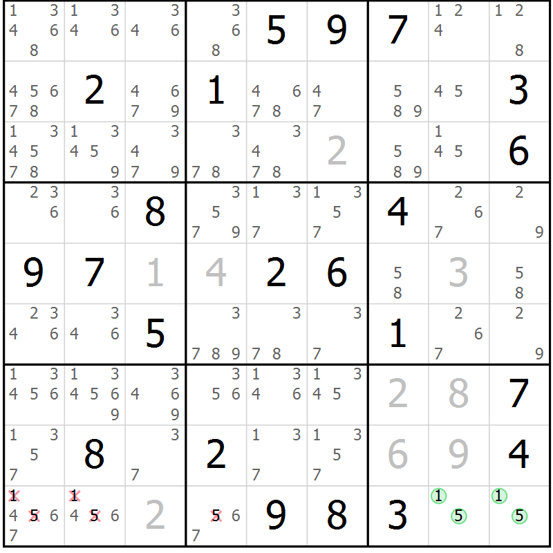 Position des candidats pour la solution de la Gr 21 page 24 du magazine de sudoku Virtuose n° 118