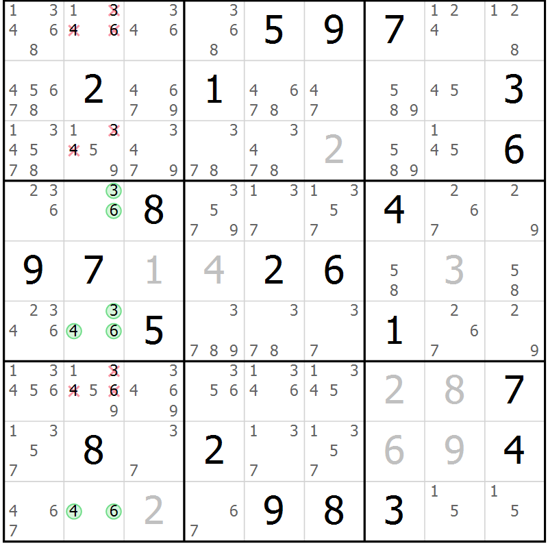 Position des candidats pour la solution de la Gr 21 page 24 du magazine de sudoku Virtuose n° 118