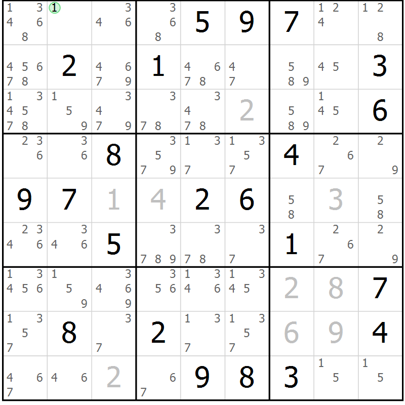 Position des candidats pour la solution de la Gr 21 page 24 du magazine de sudoku Virtuose n° 118