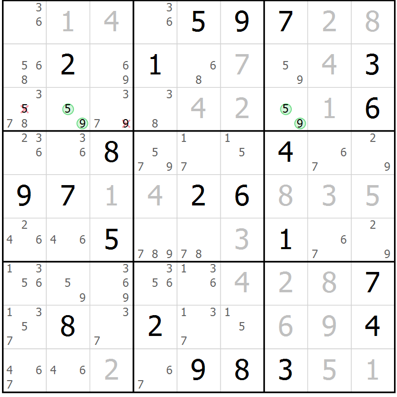 Position des candidats pour la solution de la Gr 21 page 24 du magazine de sudoku Virtuose n° 118