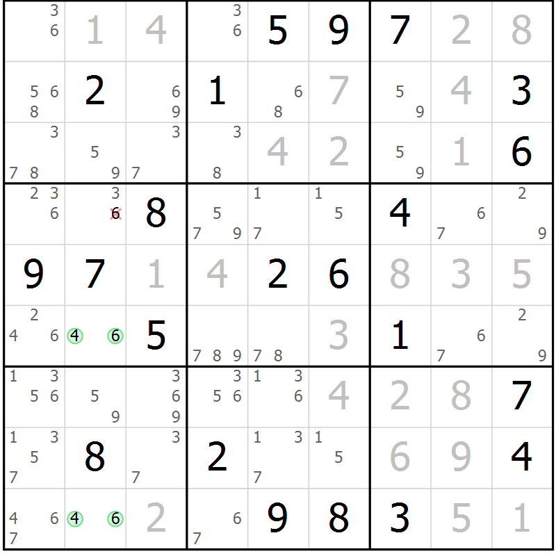 Position des candidats pour la solution de la Gr 21 page 24 du magazine de sudoku Virtuose n° 118