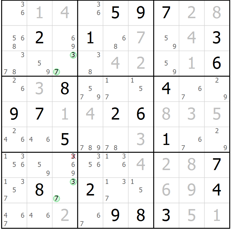 Position des candidats pour la solution de la Gr 21 page 24 du magazine de sudoku Virtuose n° 118