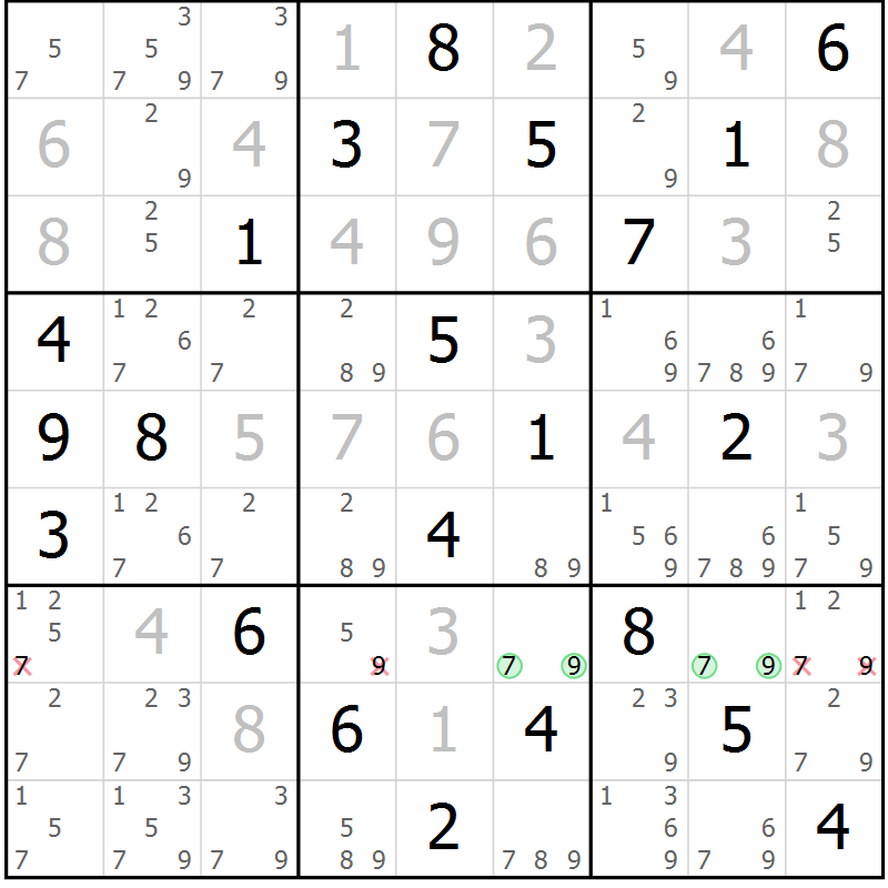 Position des candidats pour la solution de la Gr 22 page 25 du magazine de sudoku Virtuose n° 118