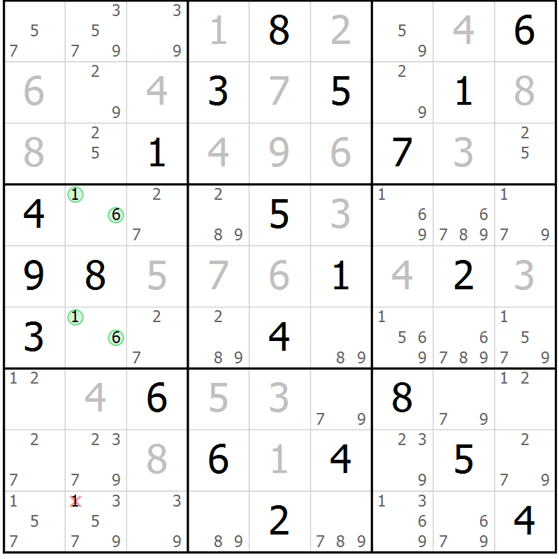Position des candidats pour la solution de la Gr 22 page 25 du magazine de sudoku Virtuose n° 118
