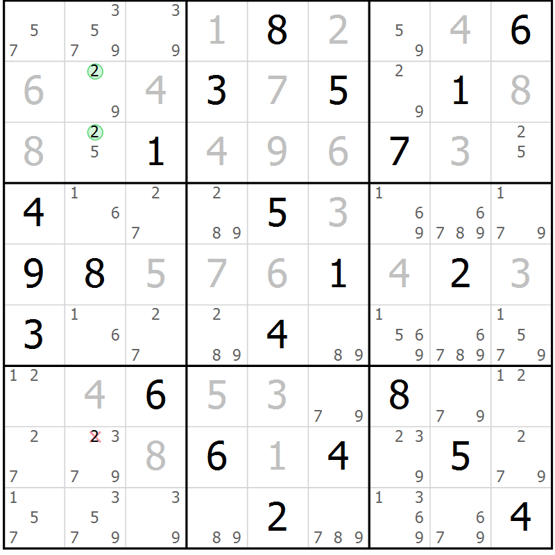 Position des candidats pour la solution de la Gr 22 page 25 du magazine de sudoku Virtuose n° 118