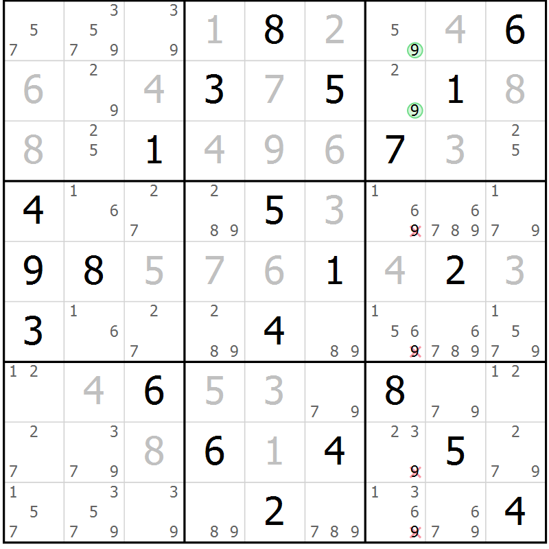Position des candidats pour la solution de la Gr 22 page 25 du magazine de sudoku Virtuose n° 118