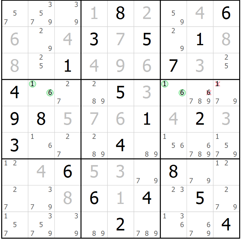 Position des candidats pour la solution de la Gr 22 page 25 du magazine de sudoku Virtuose n° 118