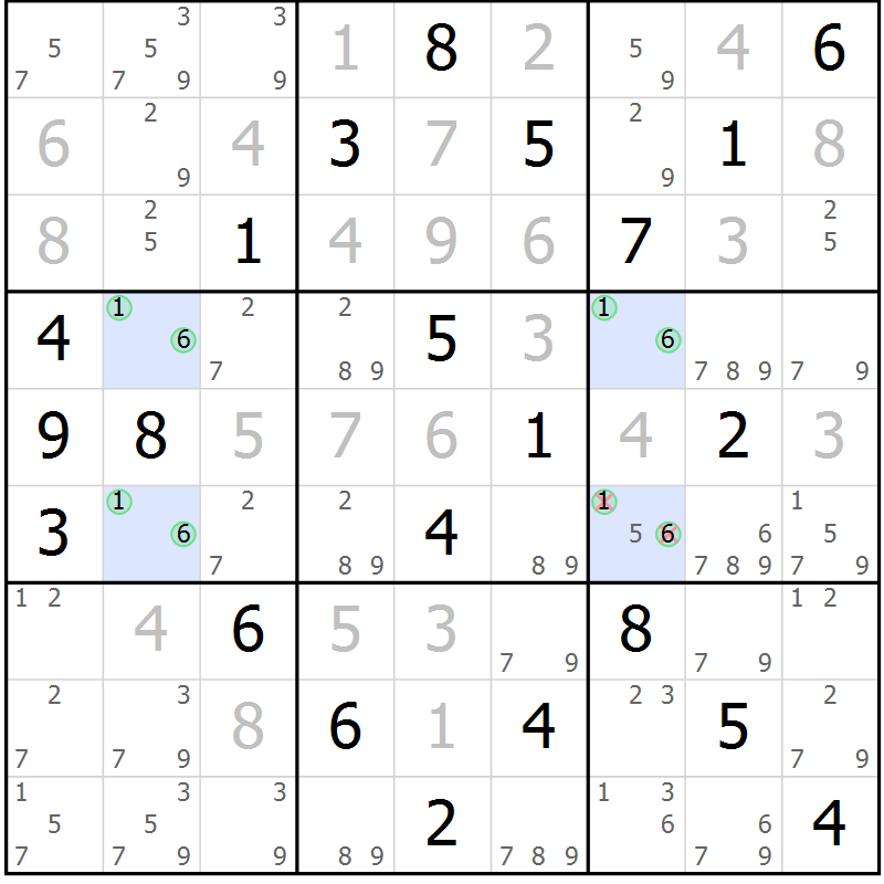 Position des candidats pour la solution de la Gr 22 page 25 du magazine de sudoku Virtuose n° 118