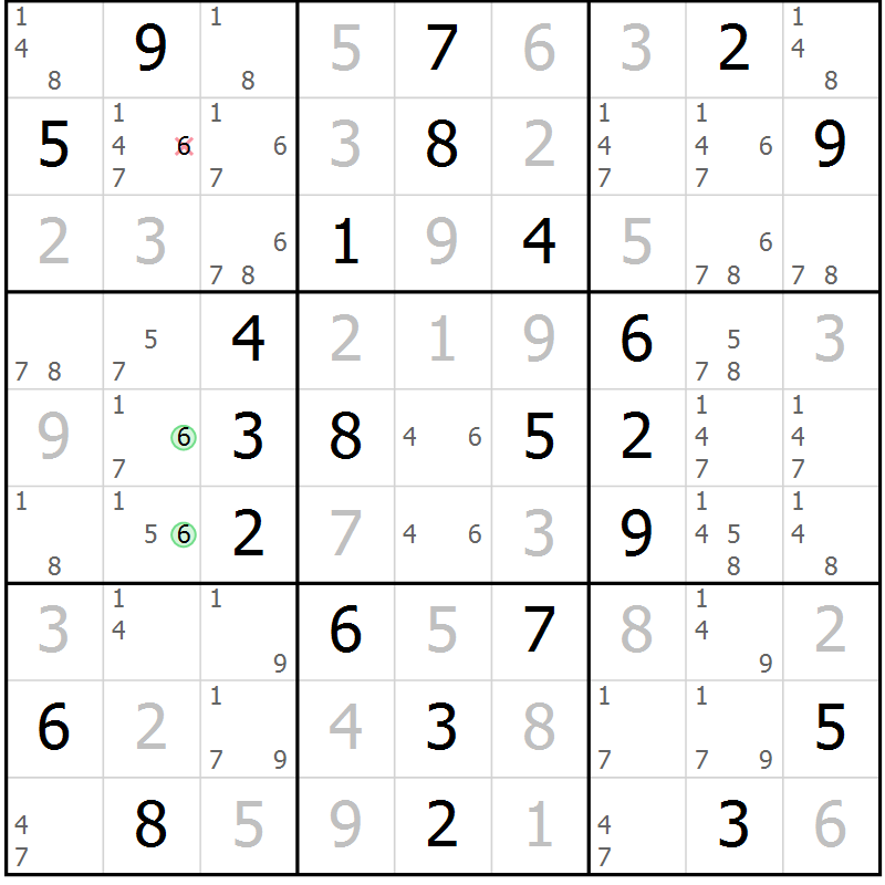 Position des candidats pour la solution de la Gr 23 page 26 du magazine de sudoku Virtuose n° 118